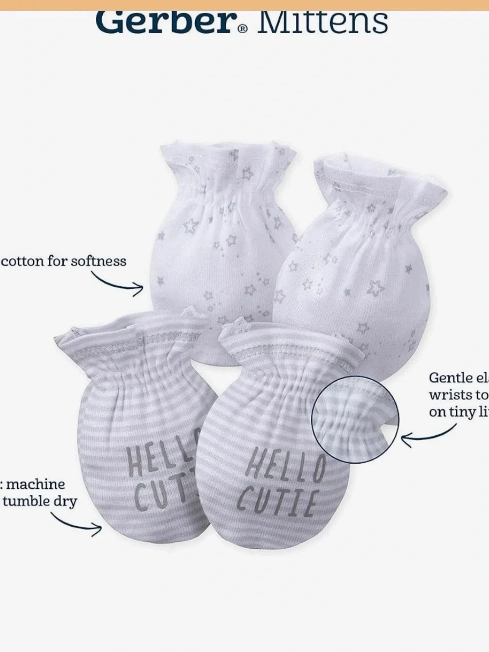 Gerber 3-Pack Baby Mittens - Beige Stripes